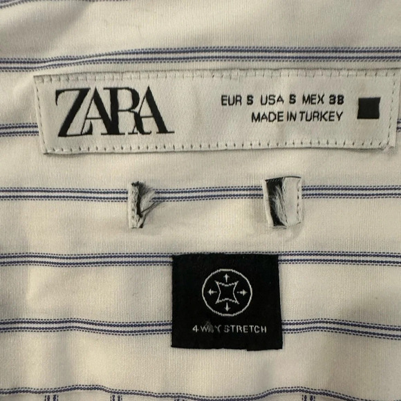 Zara Striped Button Front Dress Shirt Pin Striped Blue and White SZ S Collared - Picture 5 of 5